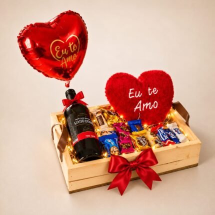 Cesta Com Vinho Chocolates & Pelúcia